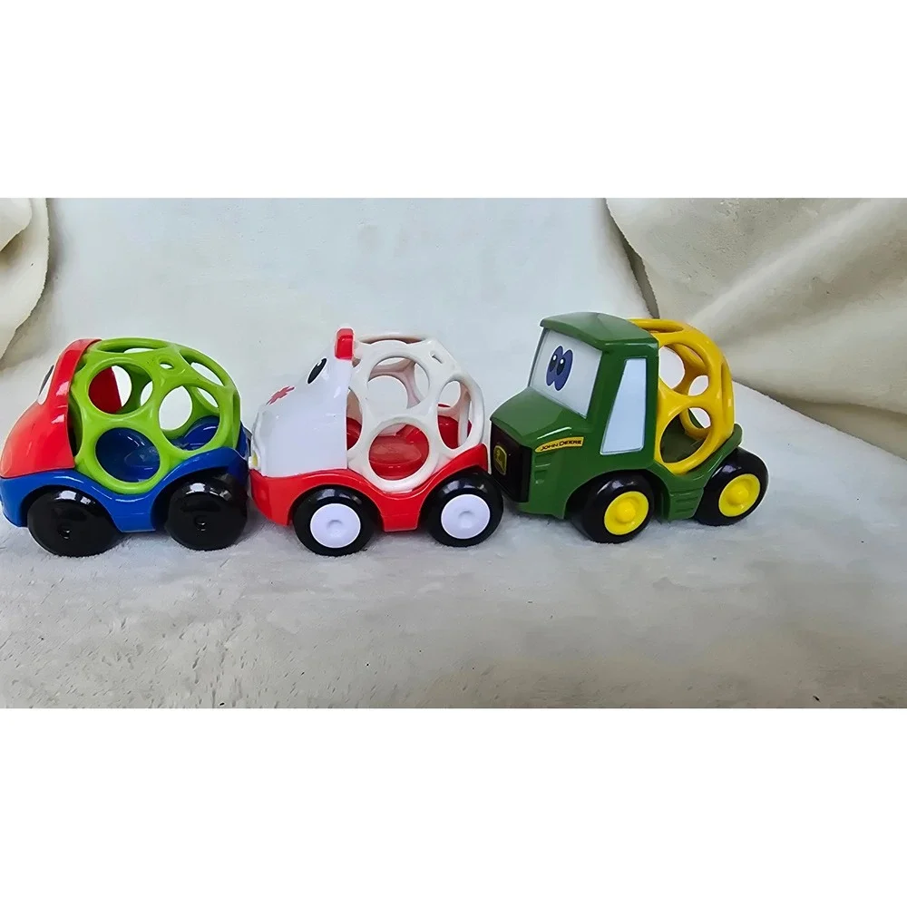 Oball Go Grippers Toy Vehicle Lot John Deere Tractor Ambulance Race Car 3pc Set